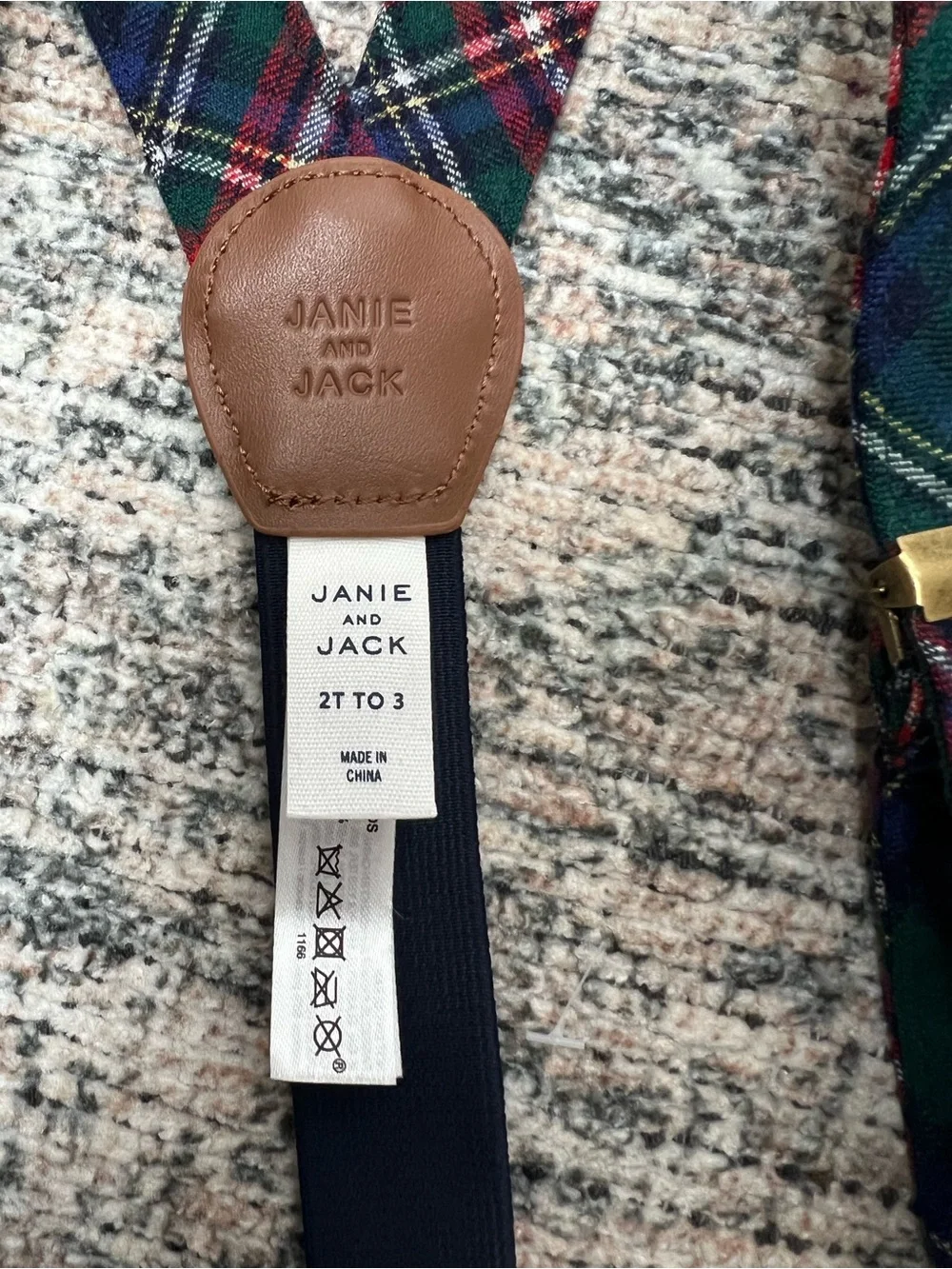 Janie & Jack Wool Plaid Suspenders Boys 2T-3 Holiday Red Green